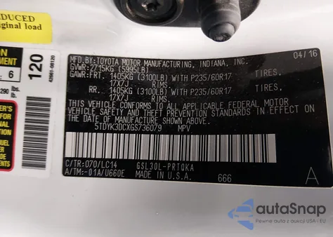 2016 Toyota Sienna Xle 8 Passenger from USA, damaged, VIN 5TDYK3DCXGS736079